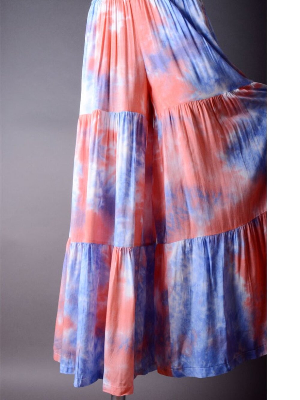 Orange Tie Dye Boho Bohemian Hippie Wide Leg Summer Beach Long Pants Mask S M L